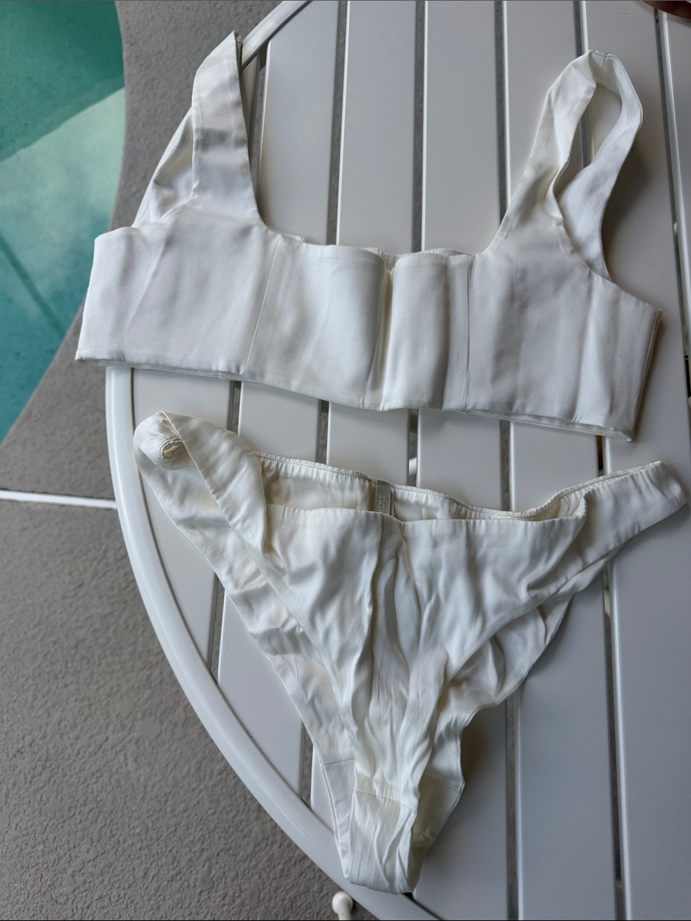 Skims White Satin Corset Bralette Set Large